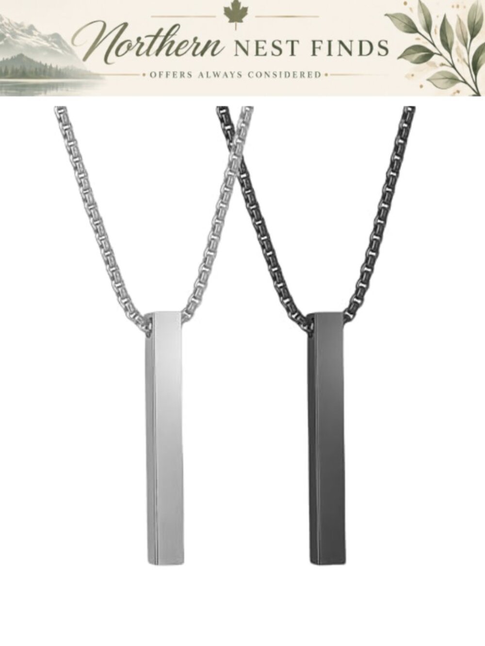 Stainless Steel Bar Pendant Necklace 22" Chain Minimalist Jewelry